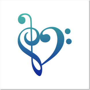 Treble Clef Bass Heart Posters and Art